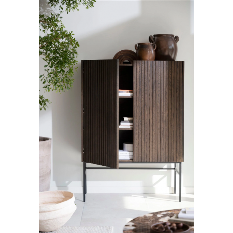 RO Halifax cabinet 100 brown oak/black metal